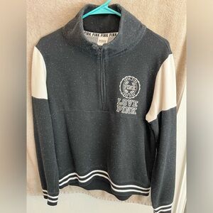 VS PINK Black Speckly Pull Over Quarter Zip, Small